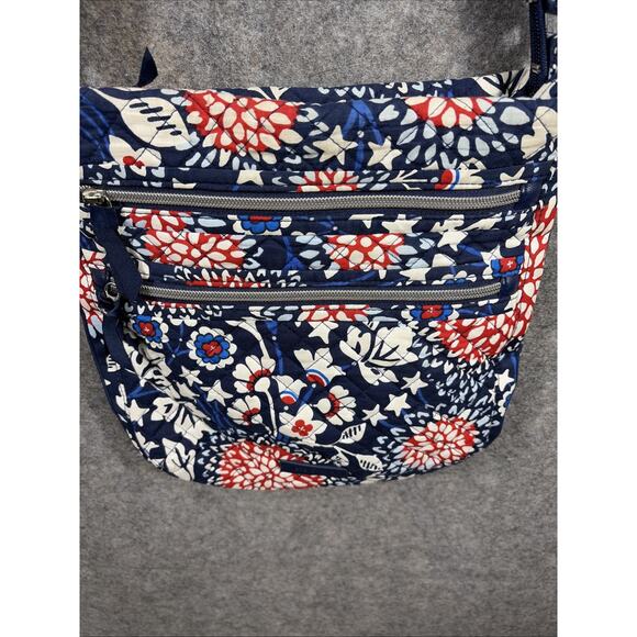 Vera Bradley Triple Zip Cross Body Bag Floral Red/White/ Blue Medium - Picture 9 of 11